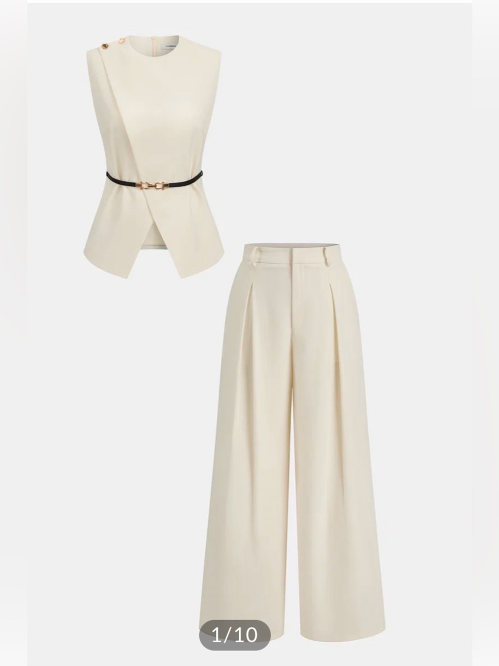 Commense Sleeveless Belted Top & Pleated Pants Set with Improved Fit